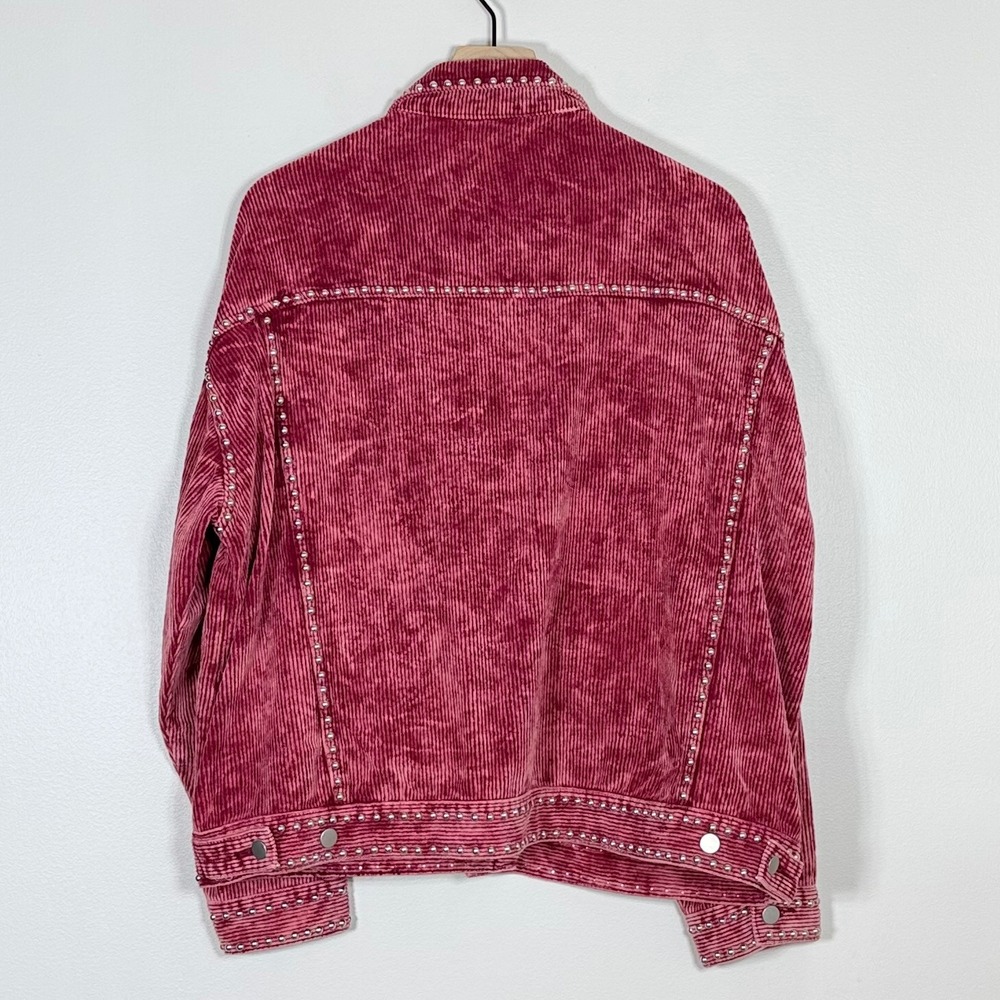 POL Womens Corduroy Studded Shacket M Burgundy Wine Acid Wash Western Oversized - Picture 2 of 8